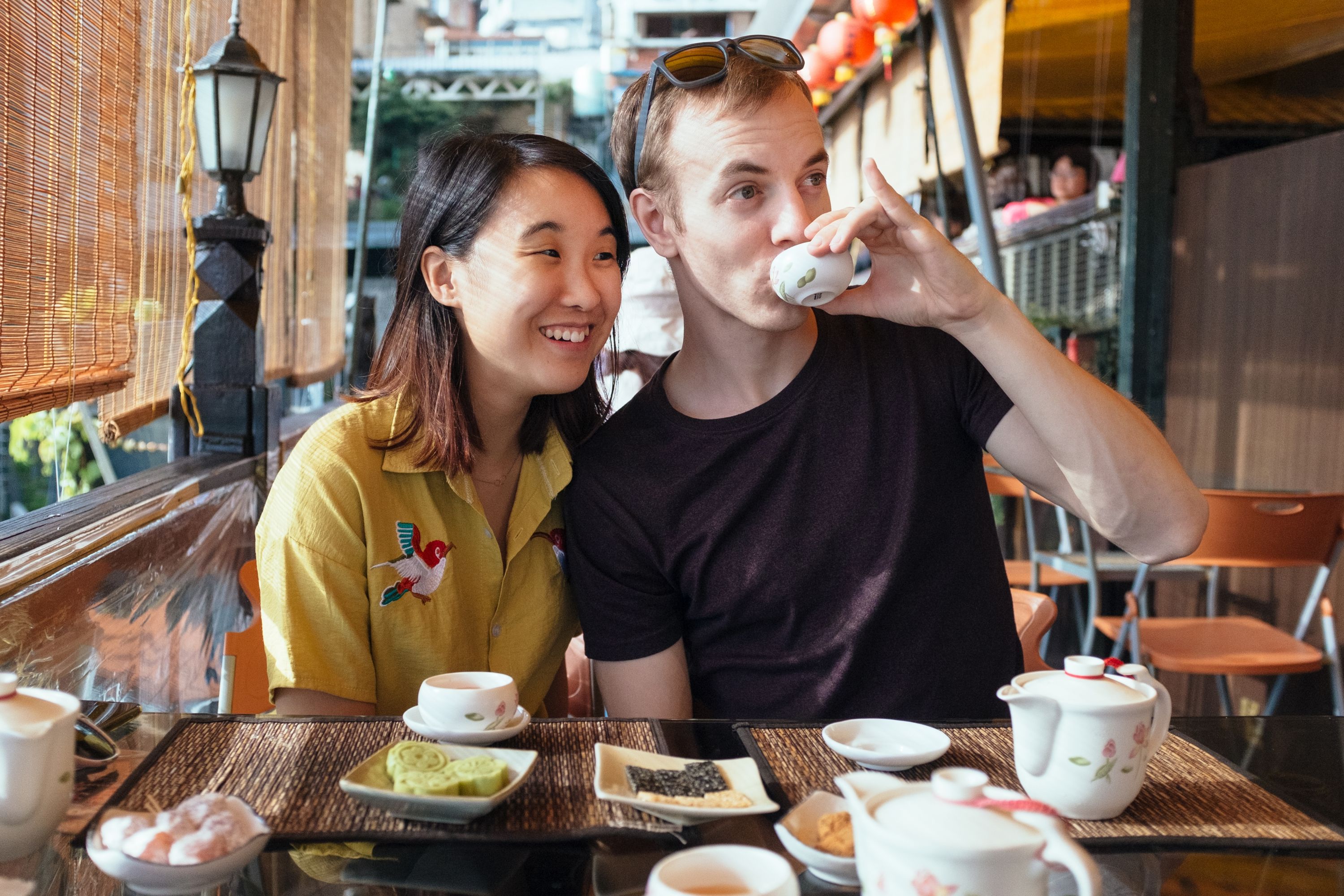 Us drinking tea in Taiwan