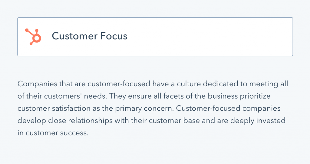 Hubspot's definition of being customer focused